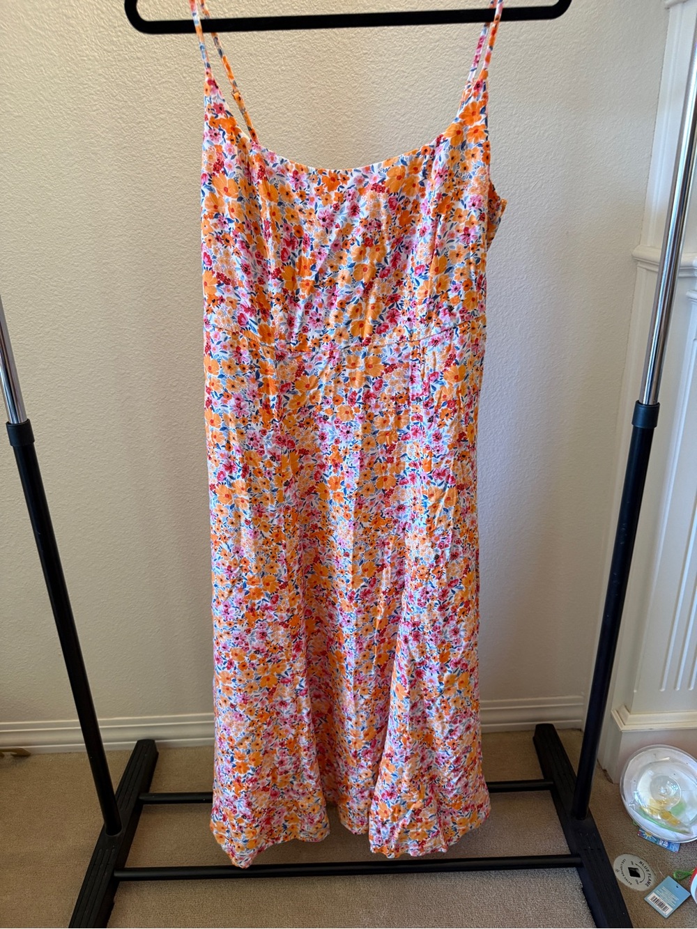 Old Navy Orange Floral Midi Slip Dress with Pink & Blue Accents
